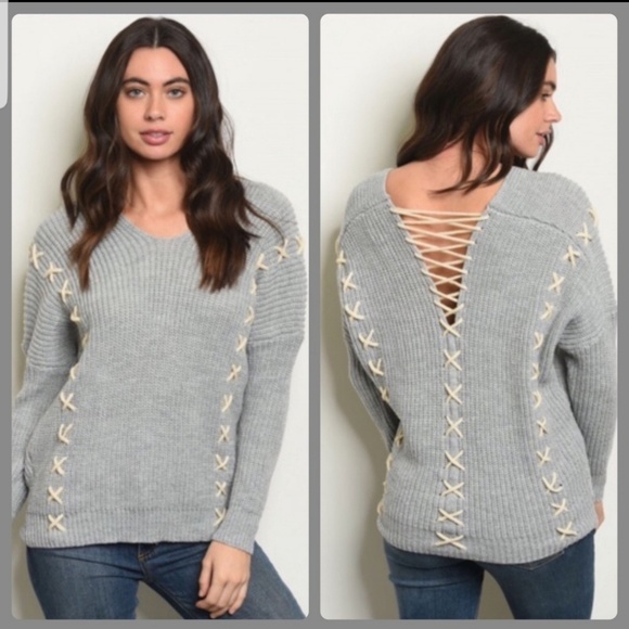 Sweaters - 🎉HP🎉2 Left💙 Ribbed Knit Sweater with Laced Back